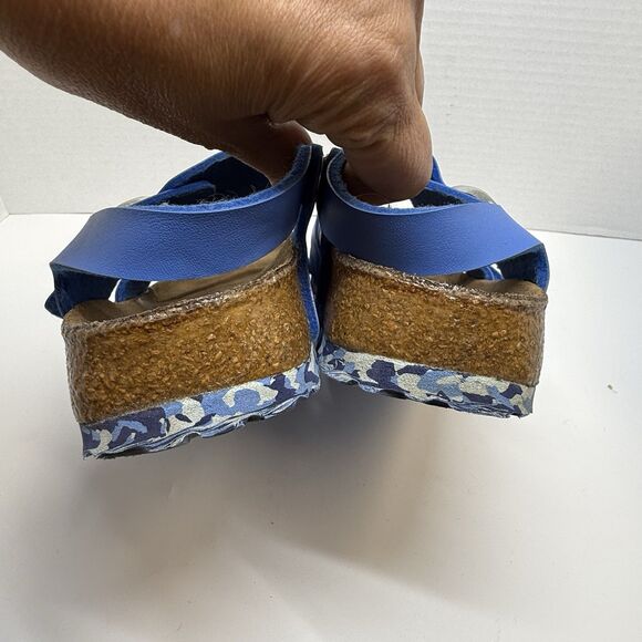 Birki’s By Birkenstock Leather Blue Strap Sandal Camo Sole Size 37 L6 M4 - Picture 7 of 9